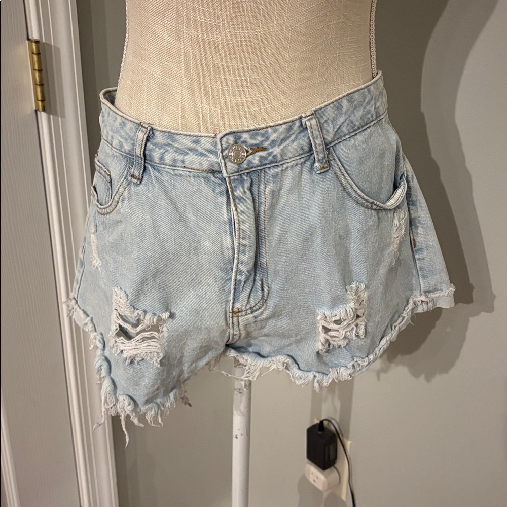 SHEIN Light Blue Distressed Jean Shorts
